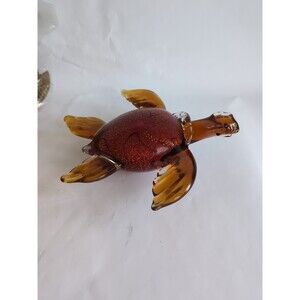 Murano Glass Sea Turtle 9" x 9" Figurine Sculpture Red Gold Cristalleria d'arte